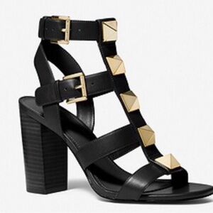Michael Kors Wren‎ Studded Leather Pyramid Block-heel Gladiator Sandals Sz 5.5